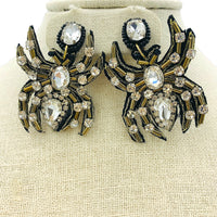 Spider Crystal Seed Bead Earrings - Beaded, Halloween (1.5x2in)