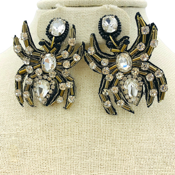 Spider Crystal Seed Bead Earrings - Beaded, Halloween (1.5x2in)