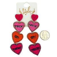 Trick or Treat Tiered Heart Candy Seed Bead Earrings - Halloween (1.1x3.9in)