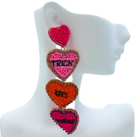 Trick or Treat Tiered Heart Candy Seed Bead Earrings - Halloween (1.1x3.9in)