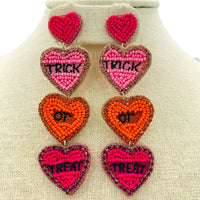 Trick or Treat Tiered Heart Candy Seed Bead Earrings - Halloween (1.1x3.9in)