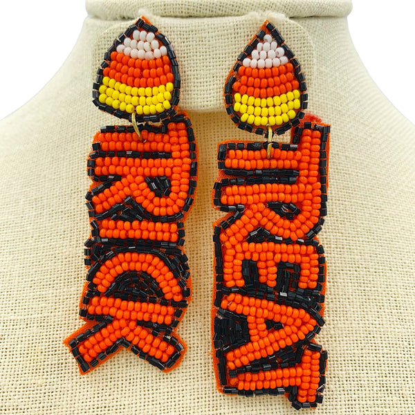 Candy Corn Trick or Treat Seed Bead Earrings - Beaded, Halloween (1x3in)
