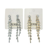 Cubic Zirconia 2 Strand Emerald Cut Tassel Earrings in Silver or Gold