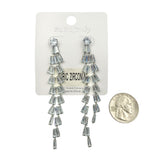 Cubic Zirconia 2 Strand Emerald Cut Tassel Earrings in Silver or Gold