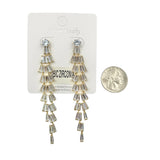 Cubic Zirconia 2 Strand Emerald Cut Tassel Earrings in Silver or Gold