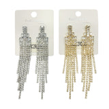 Cubic Zirconia Chandelier Tassel Earrings in Silver or Gold (0.75x4in)