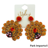 Turkey Seed Bead Earrings - Thanksgiving, Beaded (2.25x2.5in)