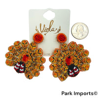 Turkey Seed Bead Earrings - Thanksgiving, Beaded (2.25x2.5in)