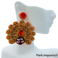 Turkey Seed Bead Earrings - Thanksgiving, Beaded (2.25x2.5in)