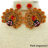 Turkey Seed Bead Earrings - Thanksgiving, Beaded (2.25x2.5in)
