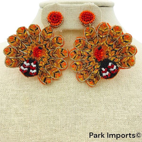 Turkey Seed Bead Earrings - Thanksgiving, Beaded (2.25x2.5in)