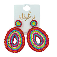 Rainbow Colored Doughnut Shaped Seed Bead Earrings - Beaded (1.75x2.5in)