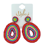Rainbow Colored Doughnut Shaped Seed Bead Earrings - Beaded (1.75x2.5in)