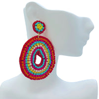 Rainbow Colored Doughnut Shaped Seed Bead Earrings - Beaded (1.75x2.5in)