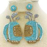 Golf Bag Seed Bead Earrings - Available 4 Colors, Sports, Beaded (1.5x3.25in)