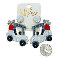 Golf Cart Seed Bead Earrings - Available 2 Colors, Sports, Beaded (2x2.75in)