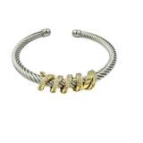 Two Tone Cable Wire Cuff Bracelet (B8613S)