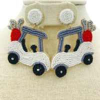 Golf Cart Seed Bead Earrings - Available 2 Colors, Sports, Beaded (2x2.75in)
