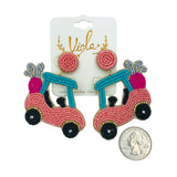 Golf Cart Seed Bead Earrings - Available 2 Colors, Sports, Beaded (2x2.75in)