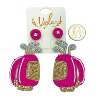 Golf Bag Seed Bead Earrings - Available 4 Colors, Sports, Beaded (1.5x3.25in)