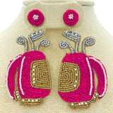 Golf Bag Seed Bead Earrings - Available 4 Colors, Sports, Beaded (1.5x3.25in)