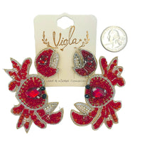 Beaded Crab Seed Bead Earrings in Red or Blue (2x2.75in)