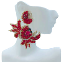 Beaded Crab Seed Bead Earrings in Red or Blue (2x2.75in)