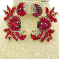 Beaded Crab Seed Bead Earrings in Red or Blue (2x2.75in)