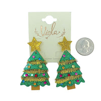 Pink or Green Acrylic Glitter Tinsel Garland Christmas Tree Earrings (1.5x2.5in)