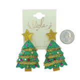 Pink or Green Acrylic Glitter Tinsel Garland Christmas Tree Earrings (1.5x2.5in)