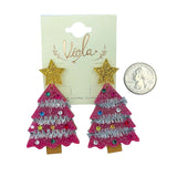 Pink or Green Acrylic Glitter Tinsel Garland Christmas Tree Earrings (1.5x2.5in)