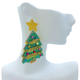 Pink or Green Acrylic Glitter Tinsel Garland Christmas Tree Earrings (1.5x2.5in)
