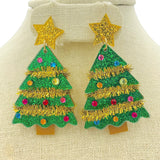 Pink or Green Acrylic Glitter Tinsel Garland Christmas Tree Earrings (1.5x2.5in)