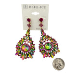 Flowerburst Teardrop Rhinestone Dangle Earrings - 9 Colors (033676)(1.5x3.25in)