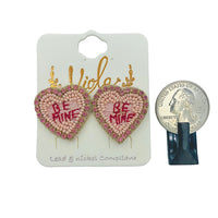 Pink Heart Be Mine Seed Bead Stud Earrings - Valentine's, Beaded (1x1)
