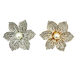 Crystal & Pearl Flower Pin Brooch (P1469)(2.25in)