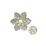 Crystal & Pearl Flower Pin Brooch (P1469)(2.25in)
