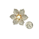 Crystal & Pearl Flower Pin Brooch (P1469)(2.25in)