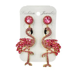 Pink Flamingo Rhinestone Crystal Post Earrings (1.2x3.0in)