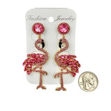 Pink Flamingo Rhinestone Crystal Post Earrings (1.2x3.0in)