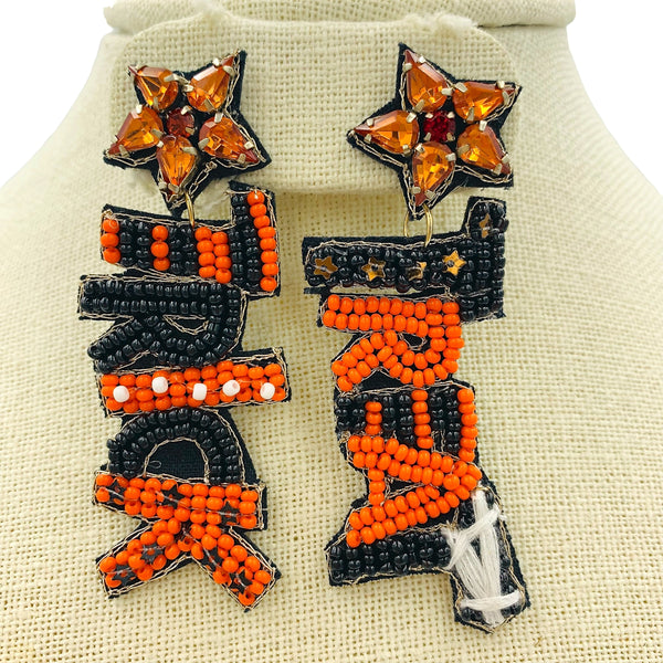 Trick or Treat Spider Silk Seed Bead Earrings - Beaded, Halloween (1x3in)