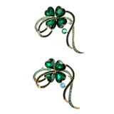 Green Four Leaf Clover Crystal Brooch Pin in Silver or Gold (P1631)(3.25x2.25in)