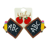 School Themed Chalk Blackboard Seed Bead Earrings - Teacher, Beaded (2.25x2.5in)