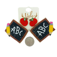 School Themed Chalk Blackboard Seed Bead Earrings - Teacher, Beaded (2.25x2.5in)
