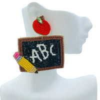 School Themed Chalk Blackboard Seed Bead Earrings - Teacher, Beaded (2.25x2.5in)