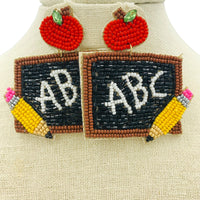 School Themed Chalk Blackboard Seed Bead Earrings - Teacher, Beaded (2.25x2.5in)