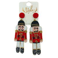 Christmas Nutcracker Toy Soldier Seed Bead Earrings - Beaded (1.4x4in)