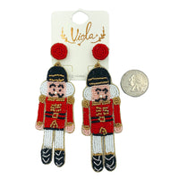 Christmas Nutcracker Toy Soldier Seed Bead Earrings - Beaded (1.4x4in)