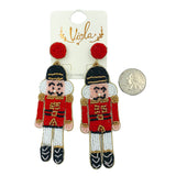 Christmas Nutcracker Toy Soldier Seed Bead Earrings - Beaded (1.4x4in)