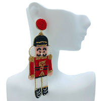 Christmas Nutcracker Toy Soldier Seed Bead Earrings - Beaded (1.4x4in)